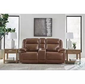 Healy Pier Chocolate Power Reclining Console Loveseat with Adjustable Headrest