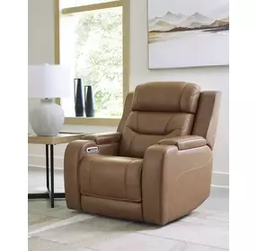 Dreamer Caramel Leather Power Recliner with Audio Seating