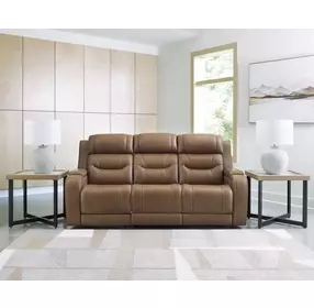 Dreamer Caramel Leather 87" Power Reclining Sofa with Audio Seating