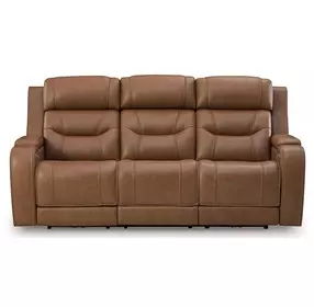 Dreamer Caramel Leather Power Reclining Living Room Set with Audio Seating