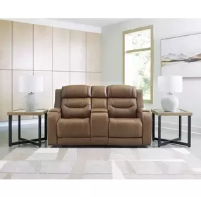 Dreamer Caramel Leather 77" Power Reclining Loveseat with Audio Seating