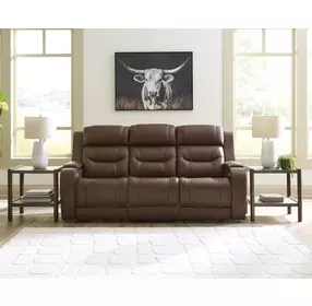Dreamer Brown Leather 84" Power Reclining Sofa with Audio Seating