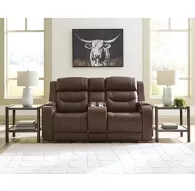 Dreamer Brown Leather 75" Power Reclining Loveseat with Audio Seating