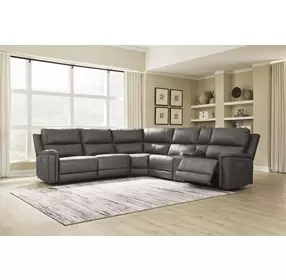 Beryton Anchor Leather 6 Piece Modular Power Reclining Sectional with Console and USB Charging