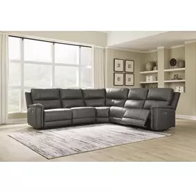 Beryton Anchor Leather 5 Piece Modular Power Reclining Sectional with USB Charging