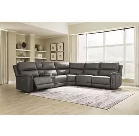 Beryton Anchor Leather 6 Piece Modular Power Reclining Sectional with Storage Console and USB Charging