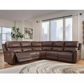 Beryton Espresso Leather 5 Piece Modular Power Reclining Sectional with USB Charging