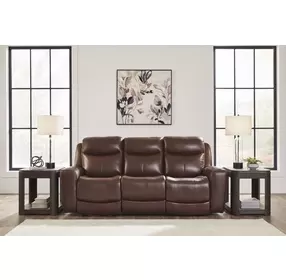 Momentum Moves Mahogany Leather 88" Power Reclining Sofa with USB Charging