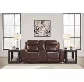 Momentum Moves Mahogany Leather 78" Power Reclining Loveseat with Console and USB Charging
