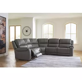 5Z Pendley Anchor Leather 5 Piece Modular Power Reclining Sectional with USB Charging and 2 Armless Chairs