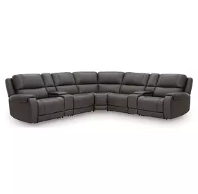 5Z Pendley Anchor Leather 7 Piece Modular Power Reclining Sectional with USB Charging and 2 Consoles