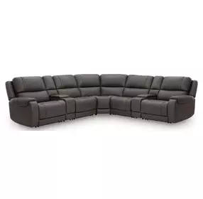 5Z Pendley Anchor Leather 7 Piece Modular Power Reclining Sectional with USB Charging and 2 Armless Chairs