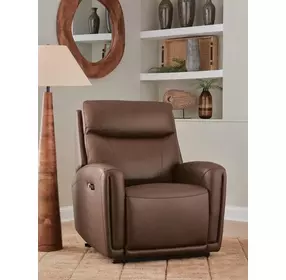 Bosara Umber Leather Auto Glide Power Recliner with Power Headrest and USB Charging