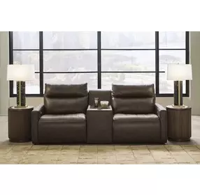 ModZ Chocolate Leather 3 Piece Modular Power Reclining Sectional with Audio Console and USB Charging