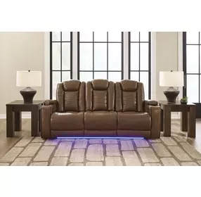 Mestrino Amber Leather 87" Power Reclining Sofa with LED and USB Charging