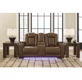 Mestrino Amber Leather 77" Power Reclining Loveseat with Console and USB Charging