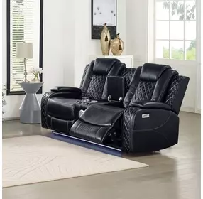 Orion Black Power Reclining 75" Console Loveseat With Power Headrest And Footrest