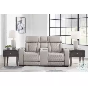 Boyington Gray Leather Power Reclining Console Loveseat