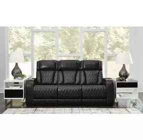 Boyington Black Leather Power Reclining Sofa with Adjustable Headrest