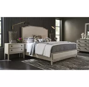 Waverly Beige and Rolling Fog King Upholstered Panel Bed