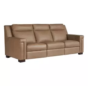 Flexwell Brown Leather 93" Dual Power Reclining Mixon Sofa with USB Charging