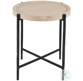 Theron Travertine And Bronze Round End Table