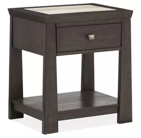 Bellamy Coffee Bean and Beige 1 Drawer Open Stone Top Nightstand with USB Charging