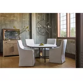 Parkside White and Bronze 57" Round Travertine Top Dining Table