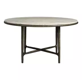 Griffith Park White and Bronze Round Travertine Top Dining Room Set