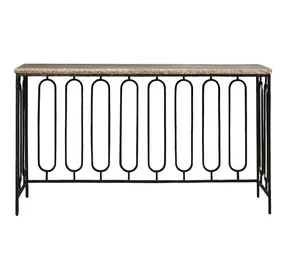 Griffith Park Gray and Oil Rubbed Bronze Rectangular Travertine Top Console Table