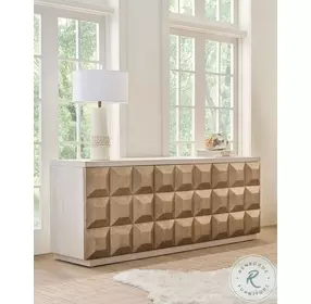 Avaline White Oak And Antique Silver Leaf Dolce Credenza
