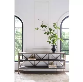 Ashford Brindle and Smoked Gold Rectangular Travertine Top Sofa Table