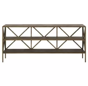 Montclair Brindle and Smoked Gold Rectangular Travertine Top Sofa Table