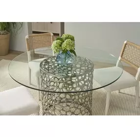 Oasis Antique Nickel 54" Round Glass Top Dining Table