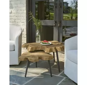 Oasis Natural Teak and Black Outdoor Free Form Nesting Table