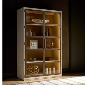 Haze Beige and Brown 2 Door Display Cabinet with LED