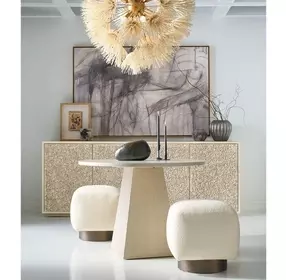 Modern White and Mist 42" Round Stone Top Dining Table