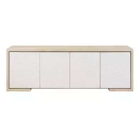 Modern Light Oak and White 4 Door Stone Credenza