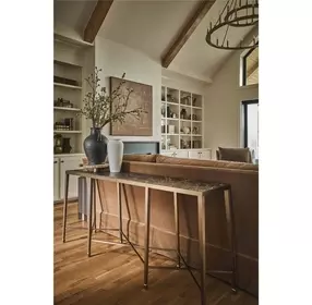 Realm Dark Emperador and Dusty Bronze Rectangular Stone Top Console Table