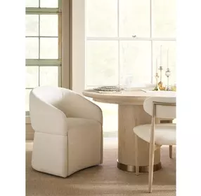 Elegance Cream Upholstered Arm Chair with Casters