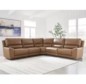 Silverbrooke Caramel Leather 5 Piece Modular Power Reclining Sectional with USB Charging