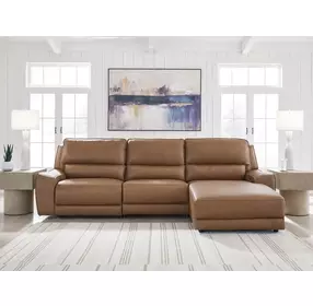 Silverbrooke Caramel Leather 3 Piece Modular Reclining Sectional with RAF Chaise with USB Charging