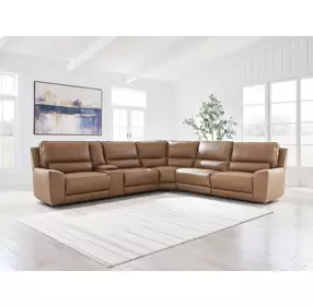 Silverbrooke Caramel Leather 6 Piece Modular Reclining Sectional with Storage Console and USB Charging