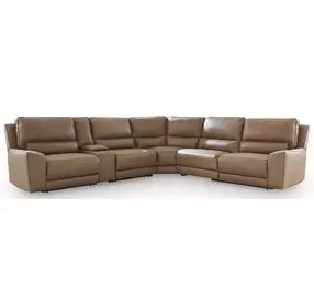 Silverbrooke Caramel Leather 6 Piece Modular Power Reclining Sectional with USB Charging