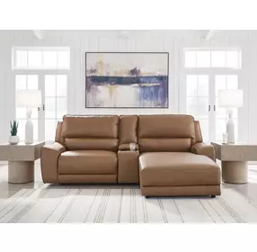 Silverbrooke Caramel Leather 3 Piece Modular Power Reclining Sectional with RAF Chaise and USB Charging