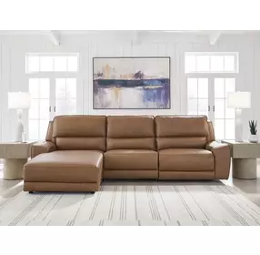 Silverbrooke Caramel Leather 3 Piece Modular Reclining Sectional with LAF Chaise with USB Charging