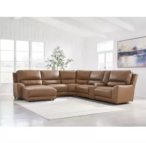 Silverbrooke Caramel Leather 6 Piece Modular Power Reclining Sectional with USB Charging and Storage Console