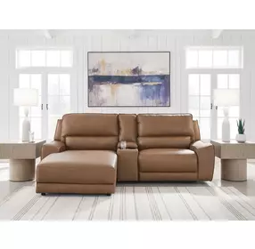 Silverbrooke Caramel Leather 3 Piece Modular Power Reclining Sectional with LAF Chaise and USB Charging
