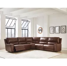 Silverbrooke Canyon Leather 5 Piece Modular Power Reclining Sectional with USB Charging