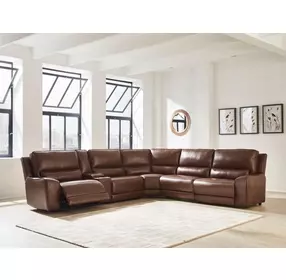 Silverbrooke Canyon Leather 6 Piece Modular Reclining Sectional with Storage Console and USB Charging